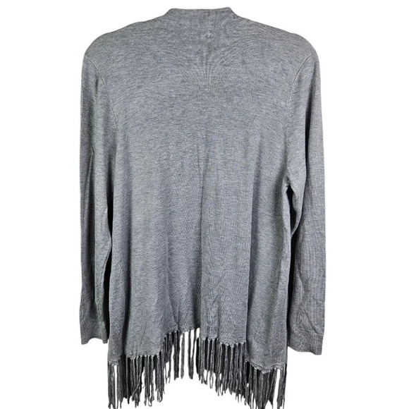 Chelsea & Theodore Gray Fringe Trim Long Sleeve Cardigan Sweater Size X Large - Picture 4 of 9